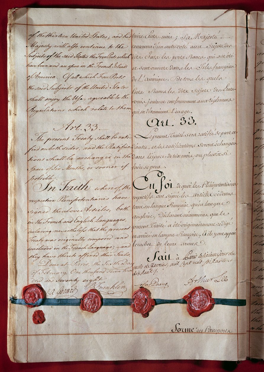 Yhdysvaltojen itsenäisyys: ystävyyskauppa sekä Ranskan ja Yhdysvaltojen välinen kauppa (edustajana Benjamin Franklin) on peräisin helmikuusta 1778 molemmilla kielillä. 1778 Pariisi, ulkoasiainministeriö tekijältä Anonymous Anonymous