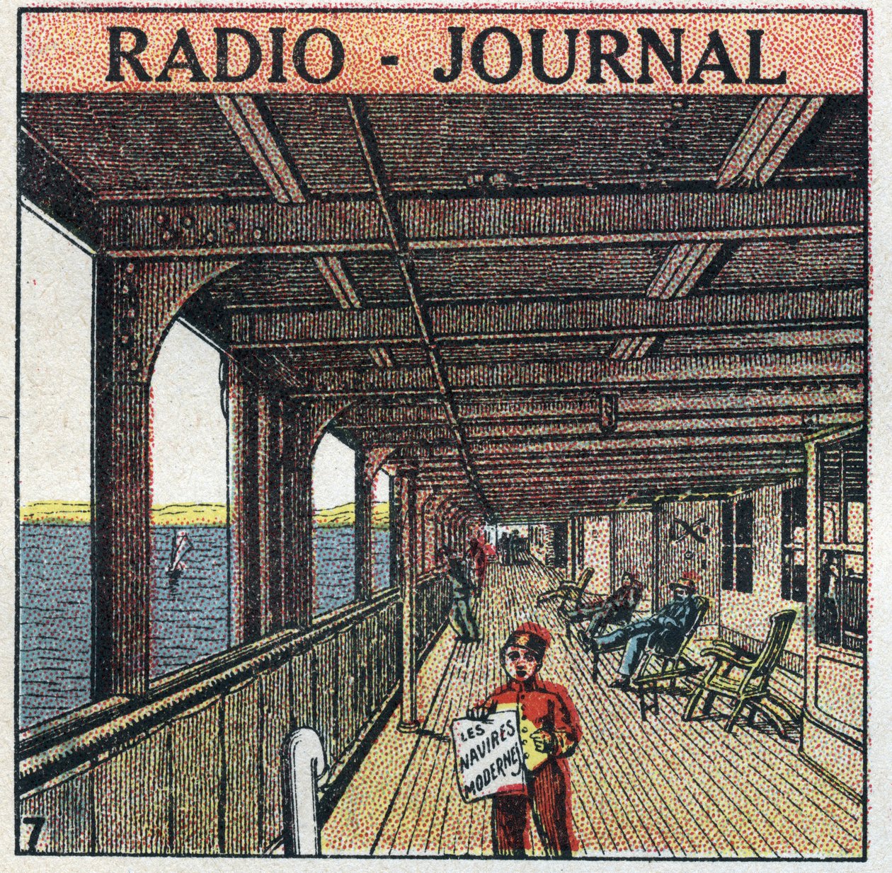 La T.S.F.: radio - sanomalehti. Sanomalehtien myyjä lainerissa. Anonyymi kuvitus vuodelta 1925. Yksityiskokoelma. tekijältä Anonymous Anonymous