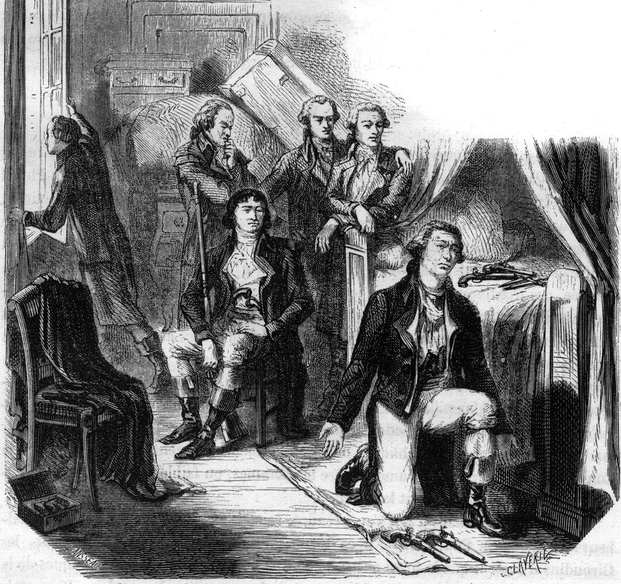 Girondiinit yöllä 31. toukokuuta 1793 (girondiinien kaatuminen) - Kaiverrus Alphonse de Lamartinen (1790-1869) kirjaan "Histoire des Girondins" 1865-1866 - Yksityinen kokoelma tekijältä Anonymous Anonymous