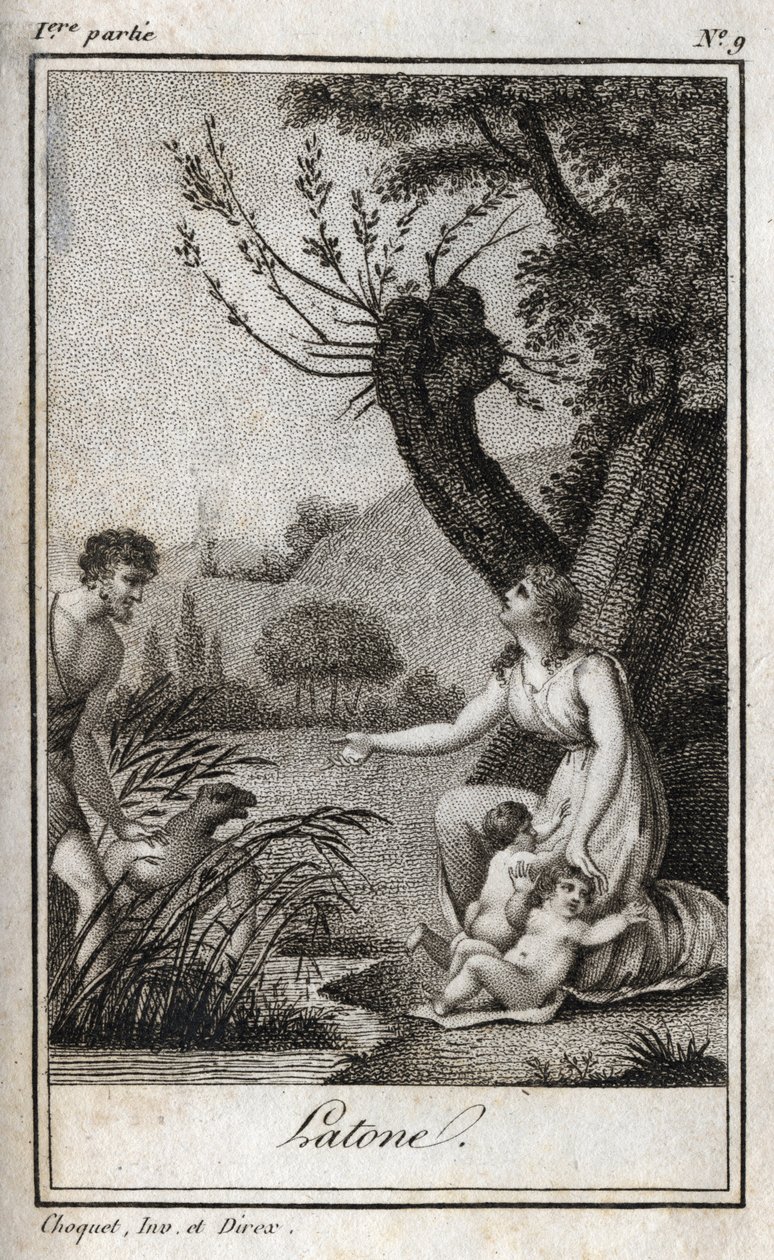 Leto, Letone, Latona, Kaiverrus vuodelta 1819 Charles Albert Demoustierin (1760-1801) kirjassa "Kirjeitä Emilielle mytologiasta". Yksityinen kokoelma. tekijältä Anonymous Anonymous