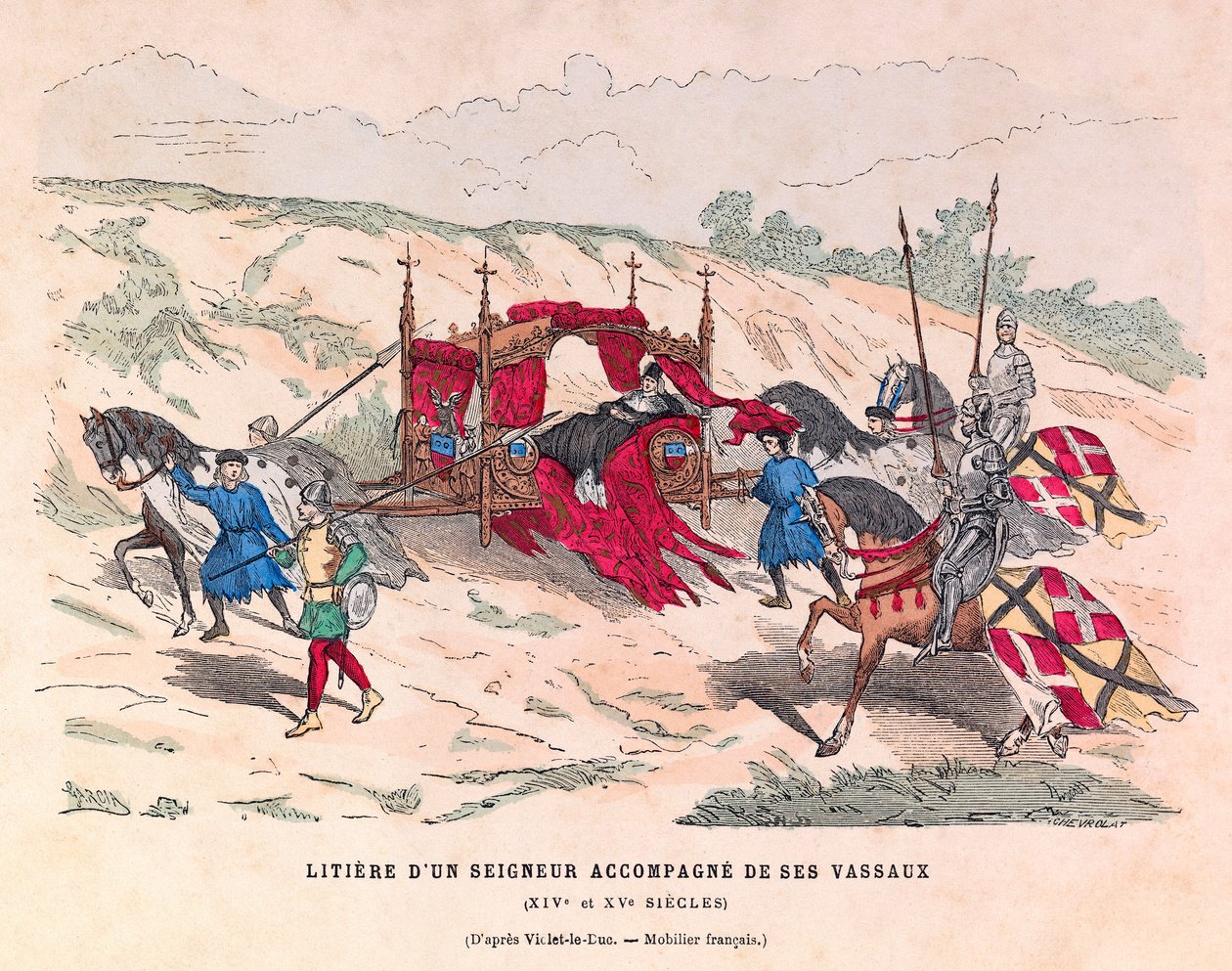 Herran kirjallisuus vasalliensa kanssa 1400-luvulla - Aatelisen pentue vasalliensa kanssa 1400-luvulla - yksityinen kokoelma tekijältä Anonymous Anonymous
