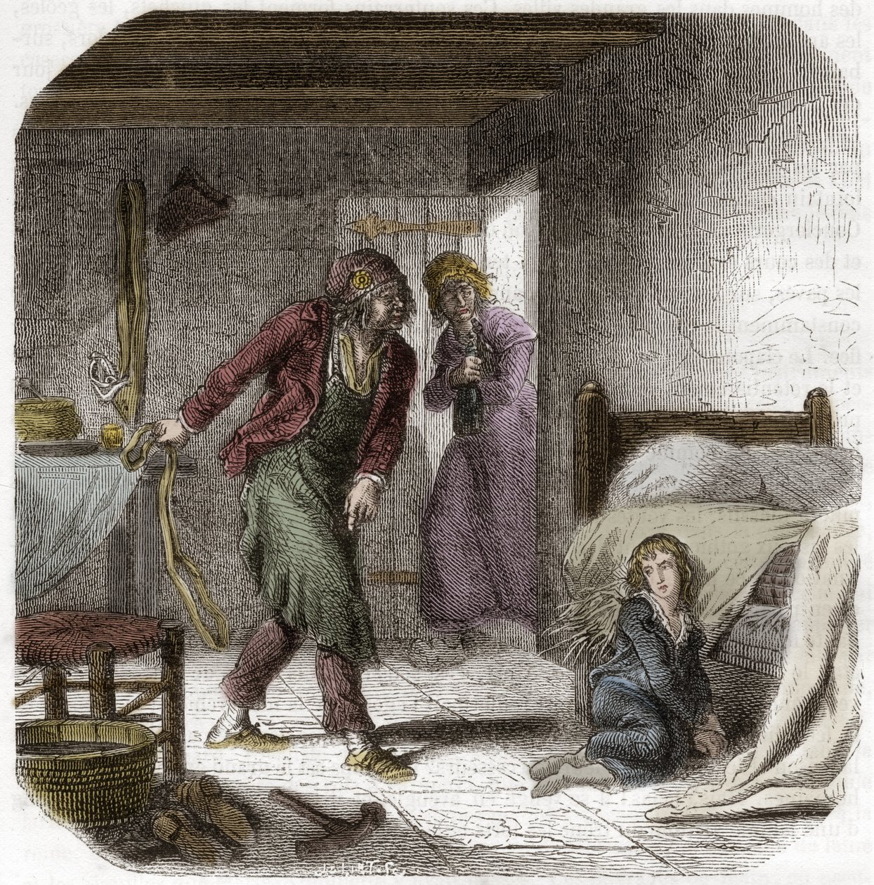 Ludvig XVII (1785-1795) temppelissä, ja hänen geolierinsä, suutari Antoine Simon - Kaiverrus "Histoire des Girondins" -kirjoitukseen, kirjoittanut Alphonse de Lamartine (1790-1869) 1865-1866 - Yksityinen kokoelma tekijältä Anonymous Anonymous