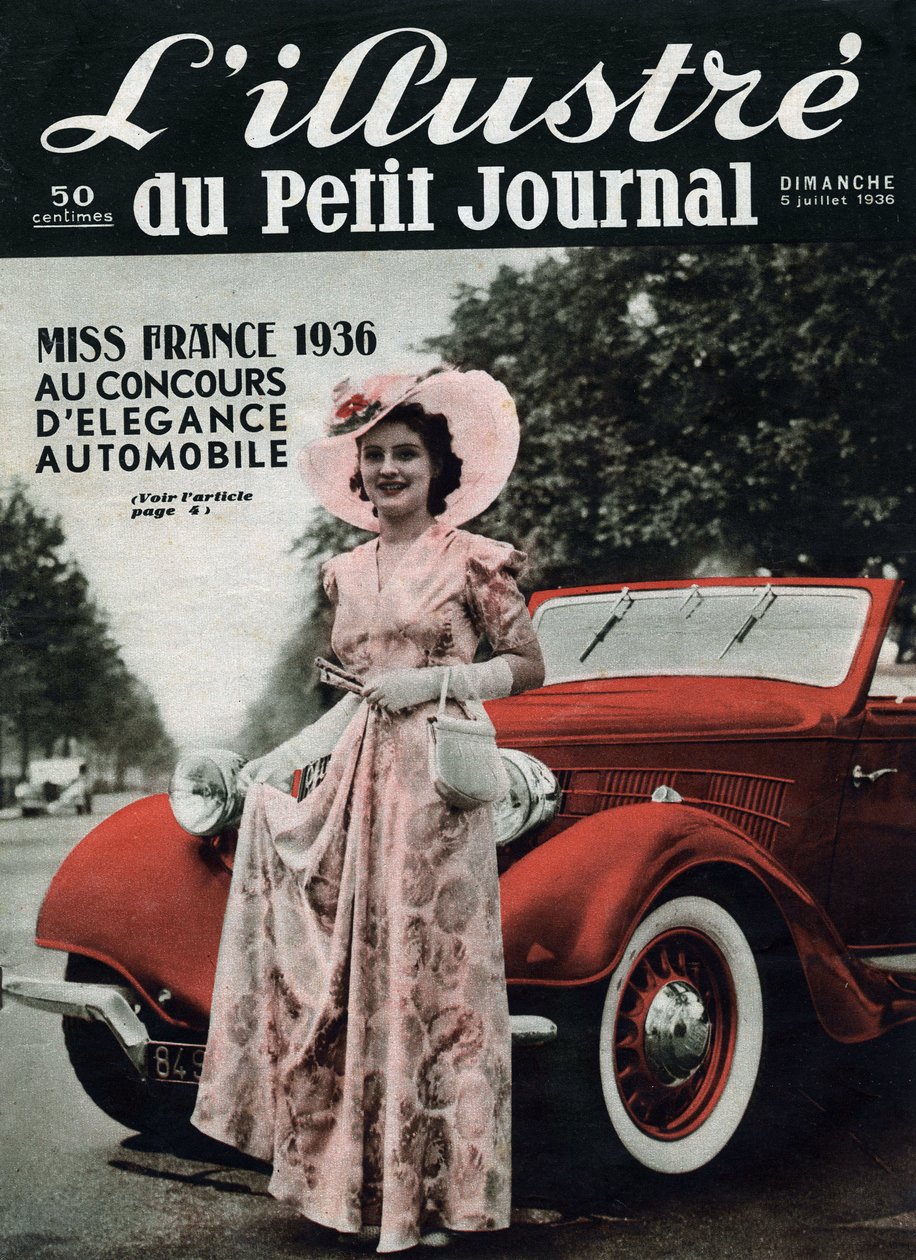 Lynne Lassal Miss France 1936 autoteollisuuden eleganssikilpailussa. Yksi lehdistä "" L