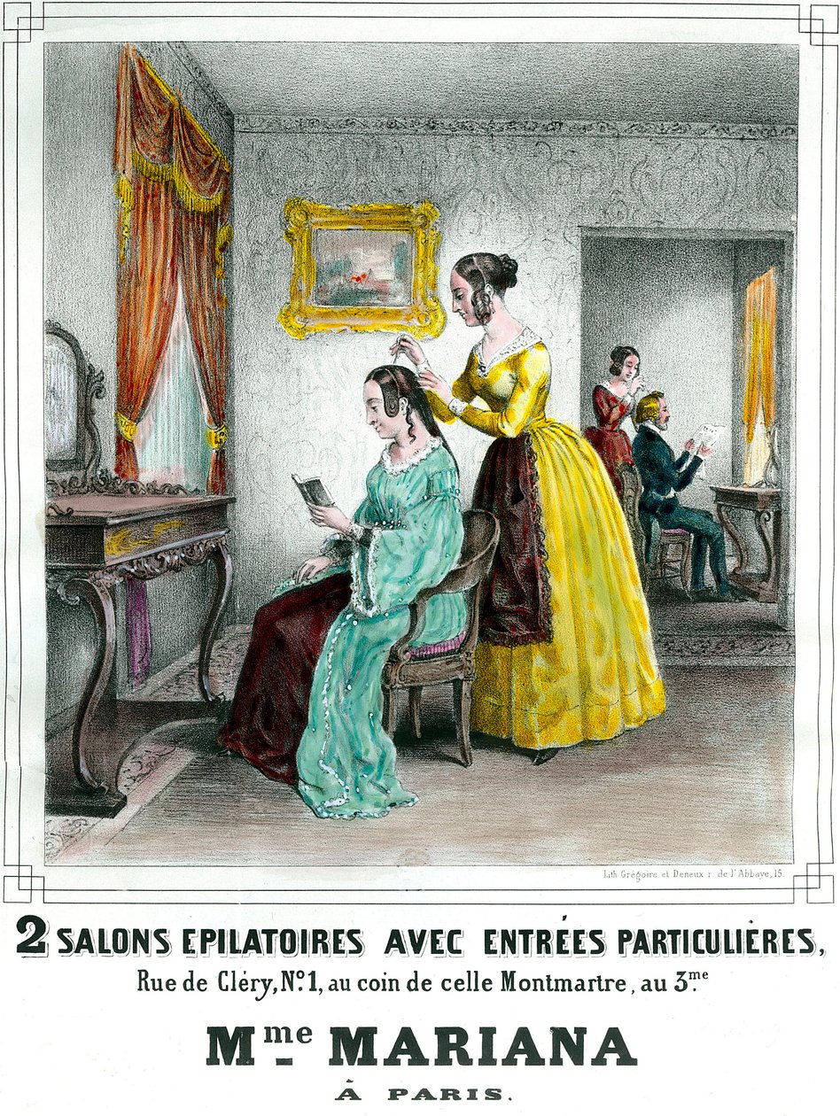 Madame Marianan kauneussalonki 1800-luvun mainosjuliste Yksityinen kokoelma tekijältä Anonymous Anonymous
