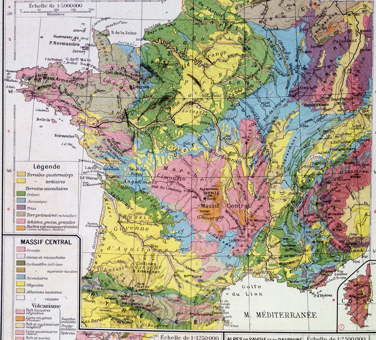 Ranskan kartta: Geologinen Ranska - "" Atlas scolairessa"" tekijältä Anonymous Anonymous