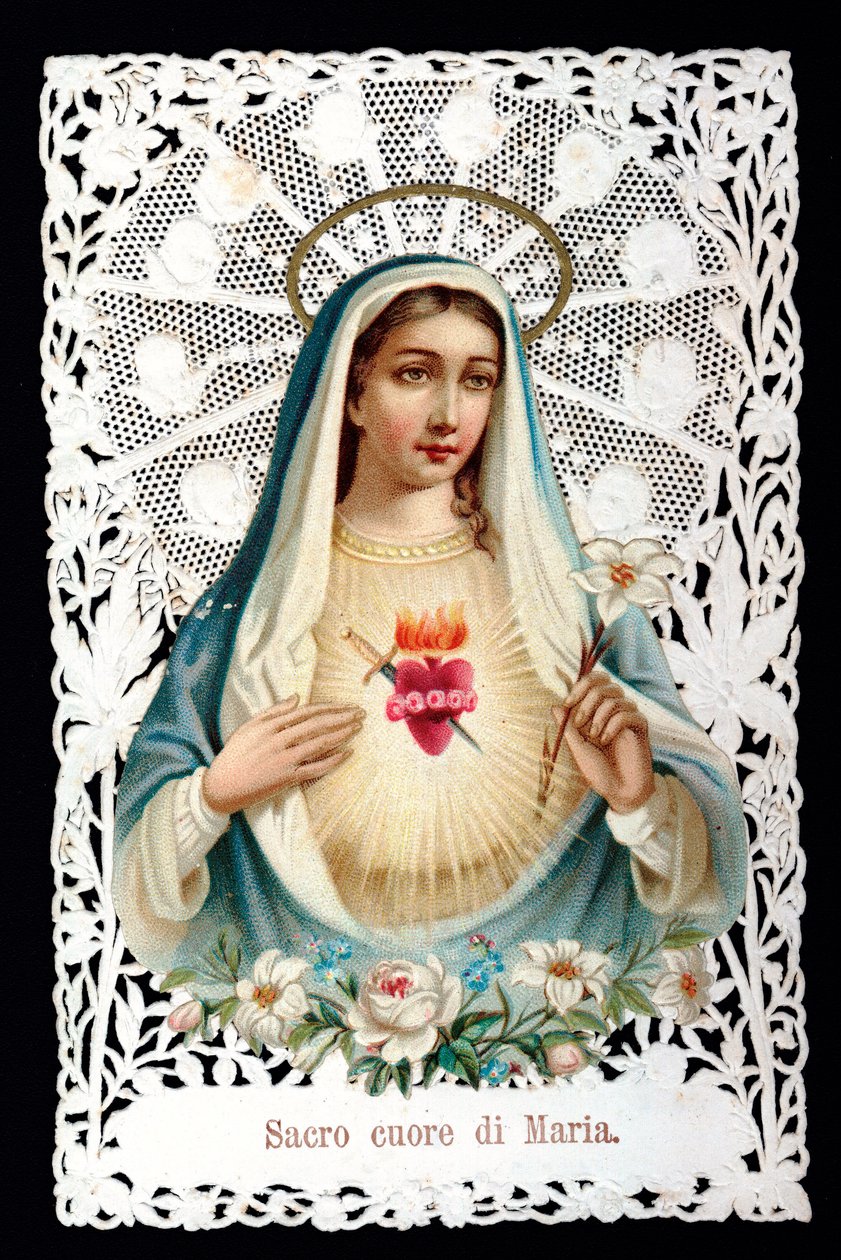 Mater dolorosa Pyhä sydän. Hurska kuva. Kromolitografiassa on decoupage ja dentage. Debyytti 1900-luvun yksityinen kokoelma tekijältä Anonymous Anonymous
