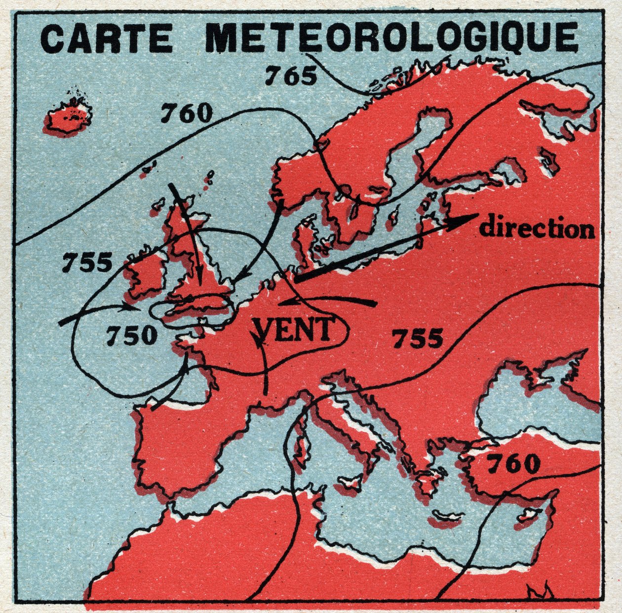 Meteorologia: meteorologinen kartta. Anonyymi kuva vuodelta 1925. Yksityinen kokoelma. tekijältä Anonymous Anonymous