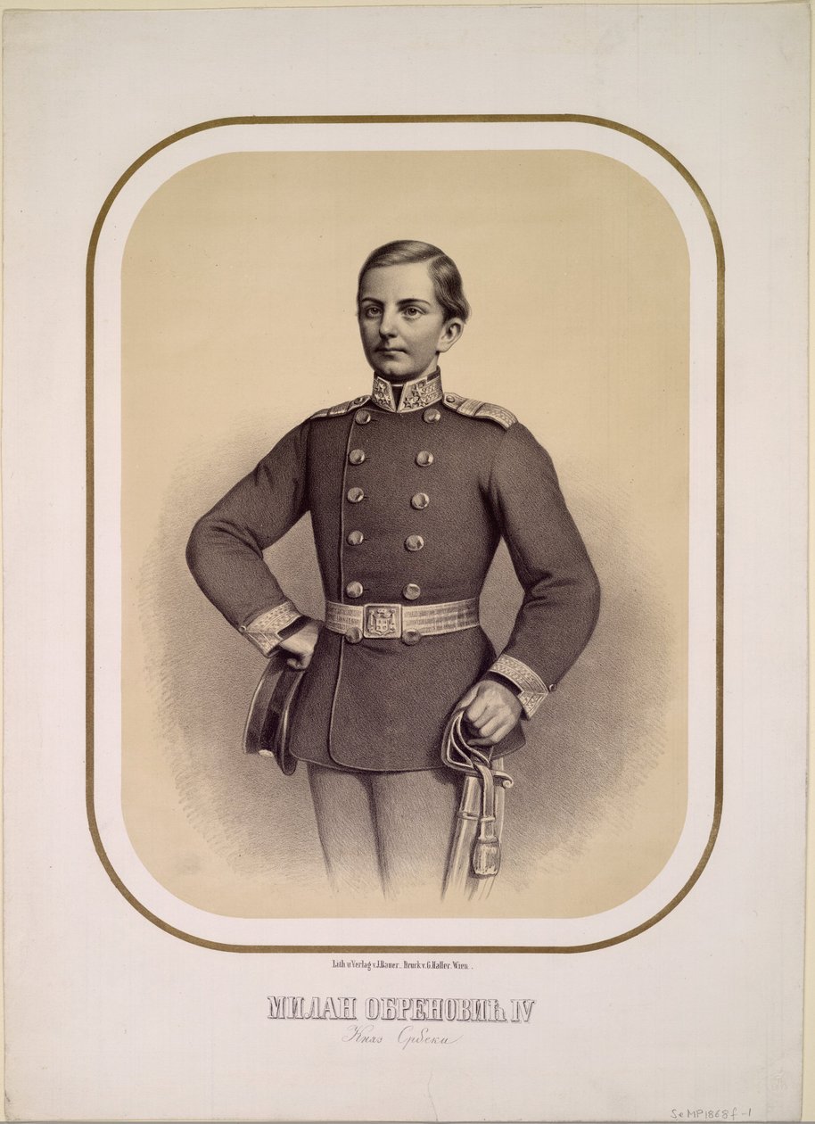 Milan I (1854-1901), Serbian kuningas - Anonymous - n. 1869 - Litografia - 47x34 - Yksityinen kokoelma tekijältä Anonymous Anonymous