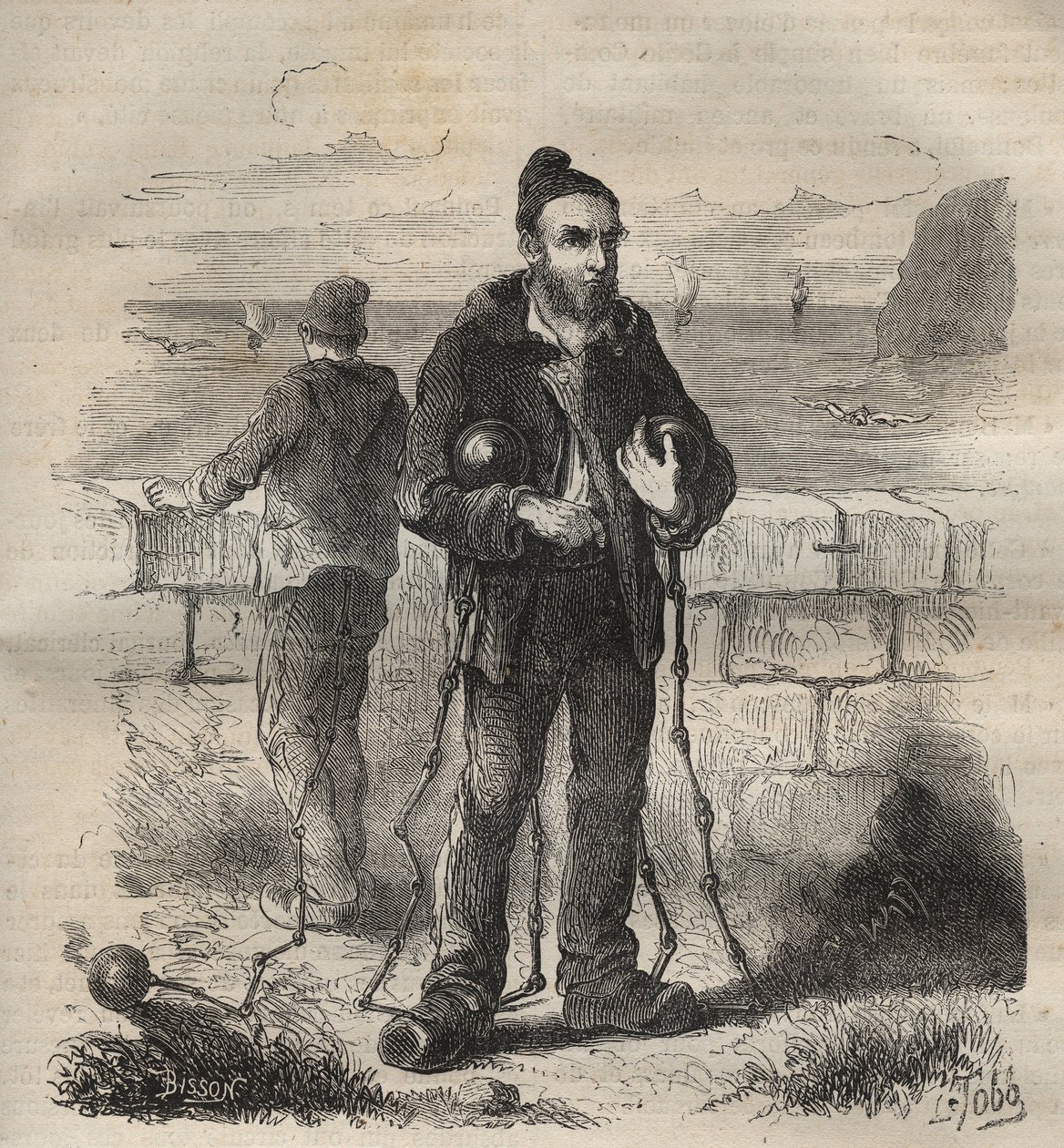 Armeija tuomittiin Toulonin vankilaan 1800-luvulla. Pierre Zacconen (1817-1895) (1817-1895) (Colonia Penale - Penal Colony) kaiverrus kirjaan ”Vangoitujen historia heidän luomisestaan ​​nykypäivään” (1877). Yksityinen kokoelma. tekijältä Anonymous Anonymous