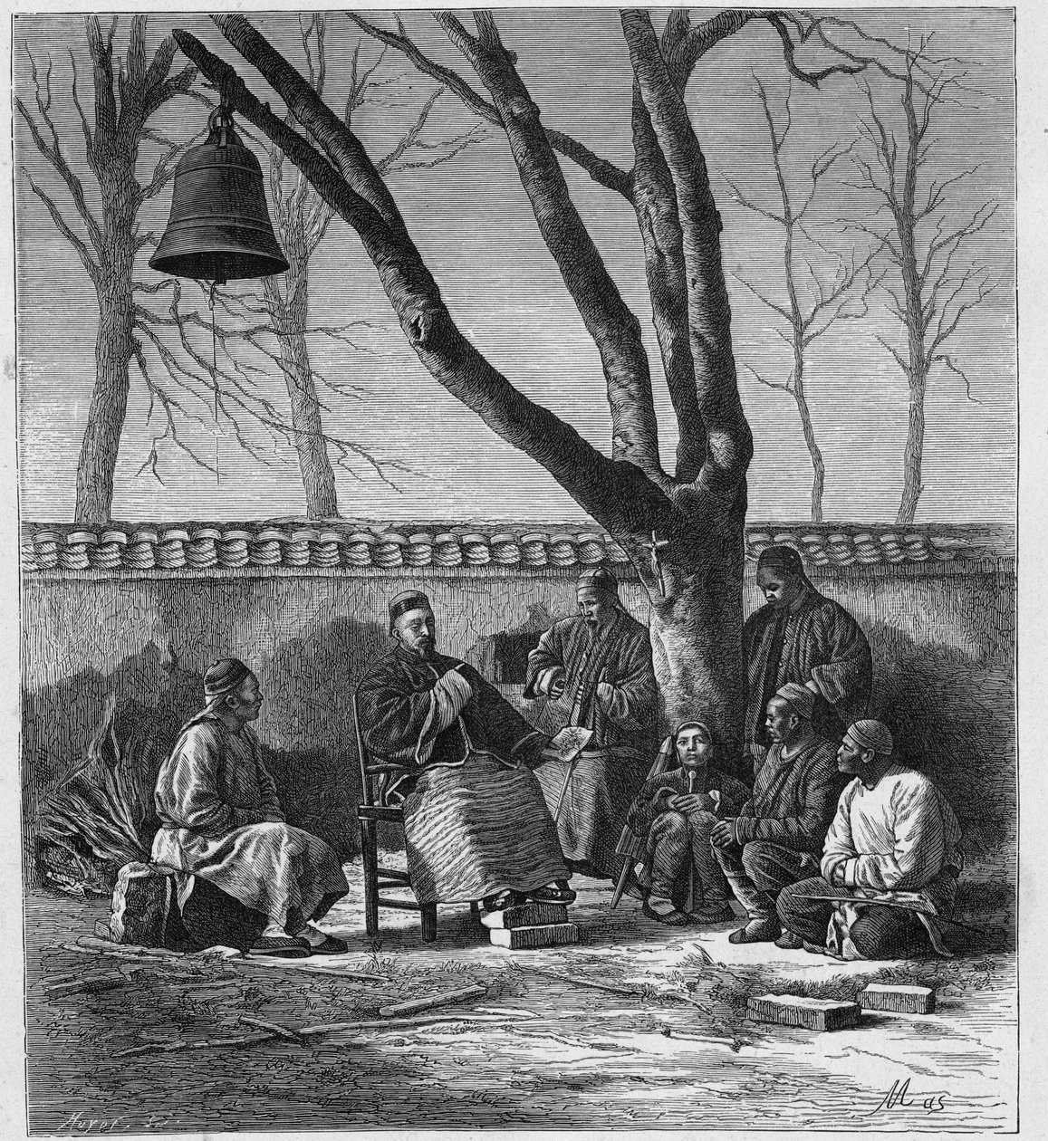 Lähetyssaarnaaja katolisen opin opetus Henanin maakunnassa (Ho Nan, Ho-Nan), Kiina. Louis-Eugene (Louis Eugene) Louvetin kaiverrus "Katoliset lähetystyöt XIX-luvulla". yksityinen kokoelma. tekijältä Anonymous Anonymous