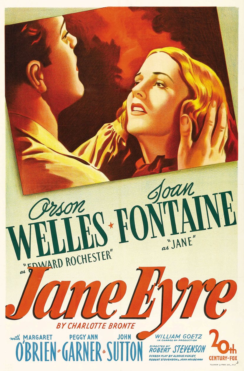 Elokuvajuliste elokuvasta Jane Eyre, jonka on kirjoittanut Charlotte Bronte ja ohjannut Robert Stevenson vuonna 1944, näyttelijät Orson Welles (Edward Rochester) ja Joan Fontaine (Jane). Yksityinen kokoelma. tekijältä Anonymous Anonymous