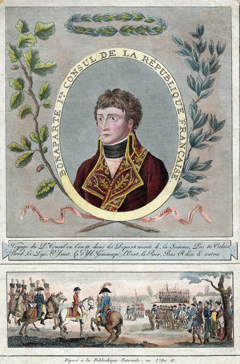Napoleon Bonaparte Ranskan ensimmäisenä konsulina - Nimetön - 1802 - Etsaus, akvarelli - 28,1x17,9 - Yksityiskokoelma tekijältä Anonymous Anonymous