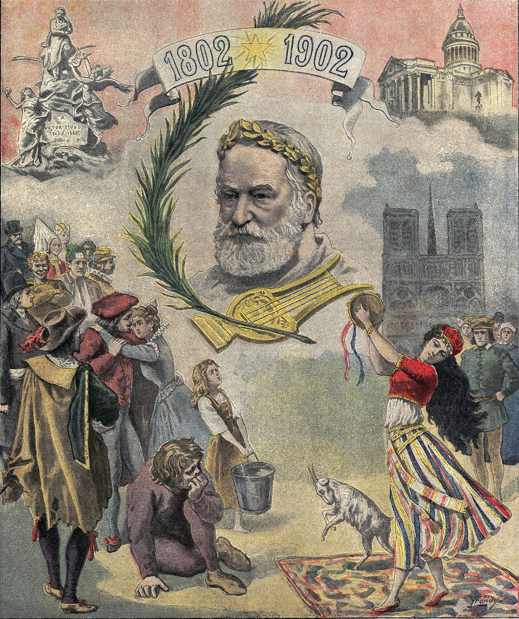 Yksi "Le petit Journal" -kirjoista, joka osoittaa kunnioitusta ranskalaiselle runoilijalle ja kirjailijalle Victor Hugolle (1802-1885) hänen syntymänsä satavuotispäivänä. Hänen romaaniensa hahmot ovat edustettuina (Esmeralda, Quasimodo, Cosette). 02/03/190 tekijältä Anonymous Anonymous