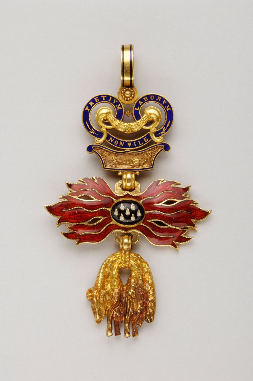 Kultaisen fleecen ritarikunta: Itävallan Golden Fleece - Alennettu merkki - 1850-1900 - Kulta ja emalit - Korkeus 6,2 cm; L 4,1 cm; Paino: 20 g - Yksityinen kokoelma tekijältä Anonymous Anonymous
