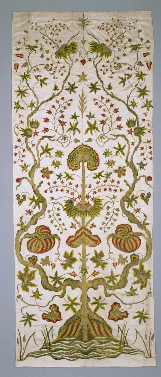 Paneeli sängynverhoilusarjasta, n.1705-25 (silkkiä, kultalankaa ja kirjontaa). tekijältä Anonymous Anonymous