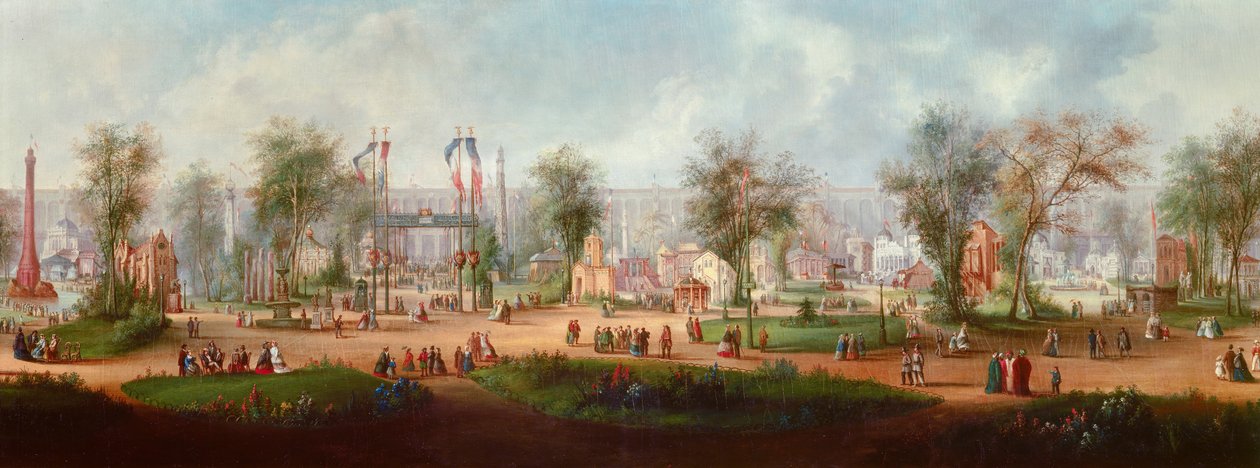 Panoraamanäkymä vuoden 1867 yleisnäyttelyyn Pariisissa Anonyymi maalaus. 1867 Su. 0,49x2,9 m Pariisi, Musee Carnavalet tekijältä Anonymous Anonymous