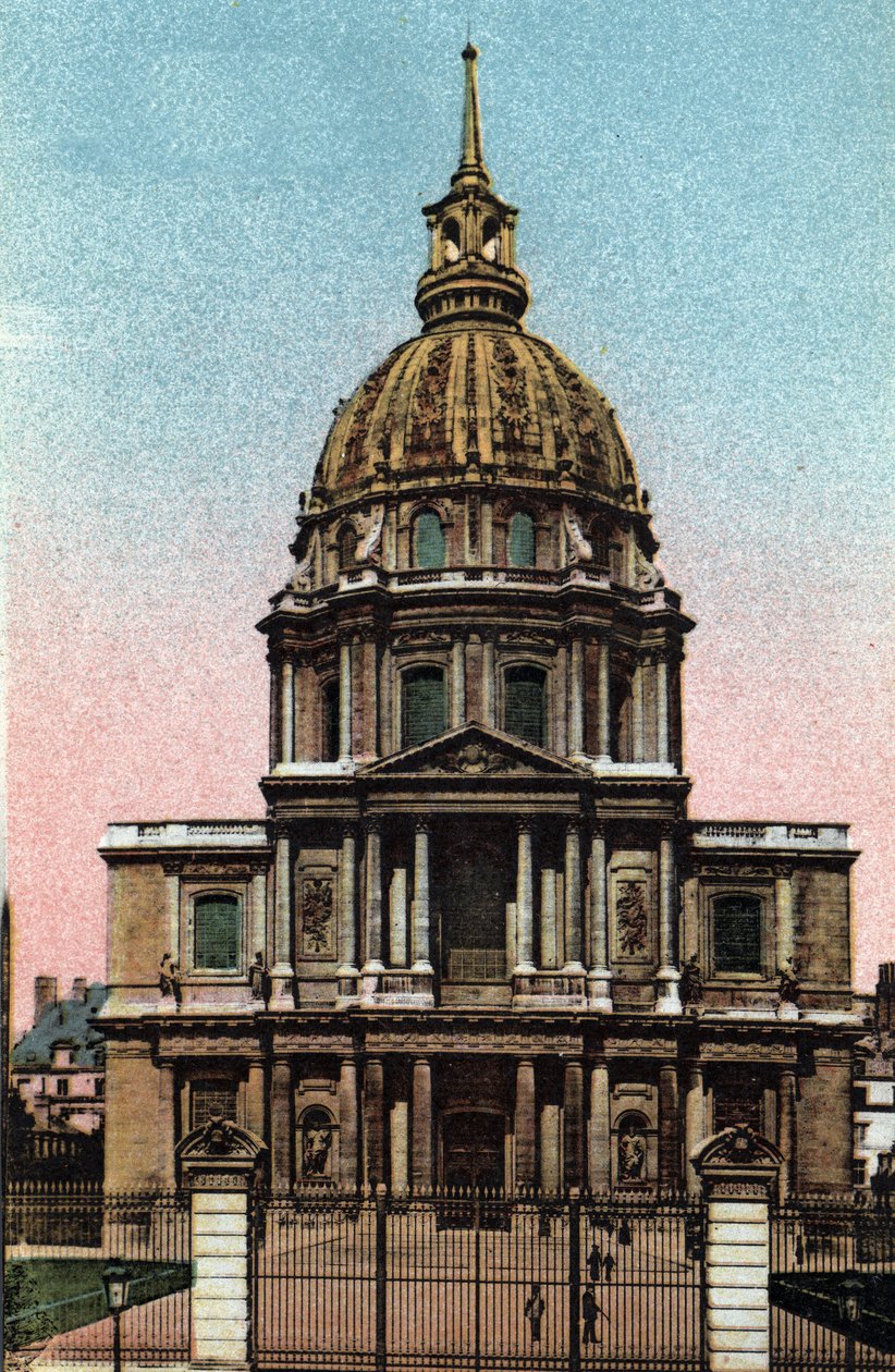 Pariisi: Jules Hardouin Mansartin (1646-1708) liberaali Bruandin hankkeen toteuttama näkymä Hotel des Invalidesin kupolista. Valokuva vuodelta 1920 Pariisin kaupungin "" Artistic Album -albumissa". Yksityinen kokoelma. tekijältä Anonymous Anonymous