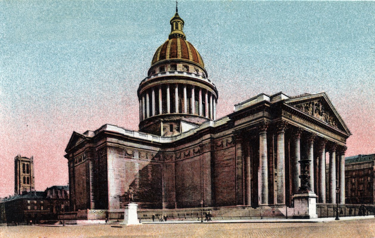 Pariisi: Jacques Germain Soufflotin (1713-1780) vuosina 1757-1790 rakentaman Pantheonin ulkokuva. Valokuva vuodelta 1920 Pariisin kaupungin "" Artistic Album -albumissa". Yksityinen kokoelma. tekijältä Anonymous Anonymous