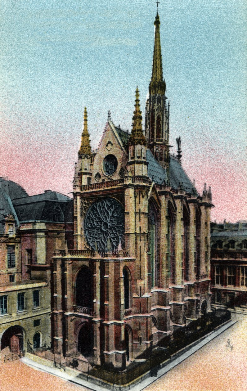 Pariisi: ulkokuva Sainte Chapellesta (Sainte-Chapelle) (1200-luku, goottilainen arkkitehtuuri). Valokuva vuodelta 1920 Pariisin kaupungin "" Artistic Album -albumissa". Yksityinen kokoelma. tekijältä Anonymous Anonymous
