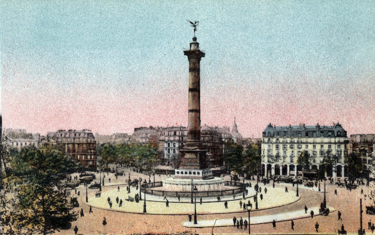 Pariisi: näkymä Place de la Bastillen heinäkuun pylvääseen. Valokuva vuodelta 1920 Pariisin kaupungin "" Artistic Album -albumissa". Yksityinen kokoelma. tekijältä Anonymous Anonymous