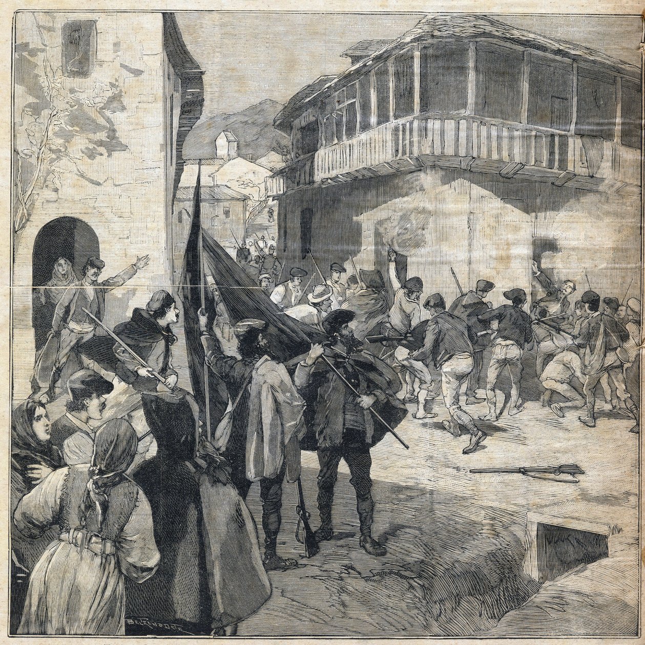 Talonpoikien kapina Sisiliassa. Kaiverrus kirjassa "" Le Petit Parisien"" 31.12.1893. tekijältä Anonymous Anonymous