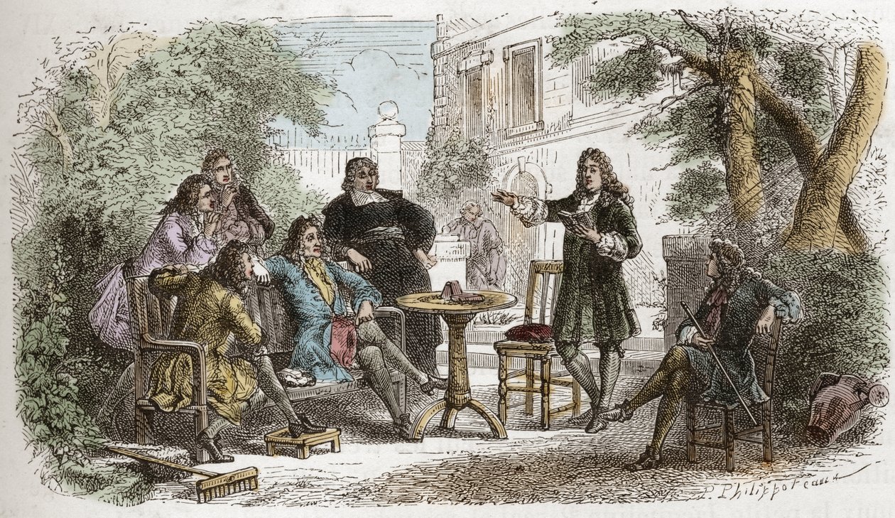 Pierre Corneille (1606-1684) - Corneille lukee Louis XIV:lle - kaiverrus kirjasta "" Ranskan historia kerrottiin lapsenlapsilleni"" - kirjoittanut Francois Guizot - 1872-1876 tekijältä Anonymous Anonymous