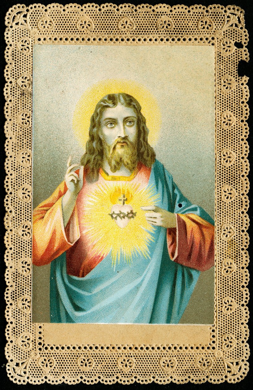 Hurskas kuva: Jeesus pyhällä sydämellä (kromolitografia) tekijältä Anonymous Anonymous