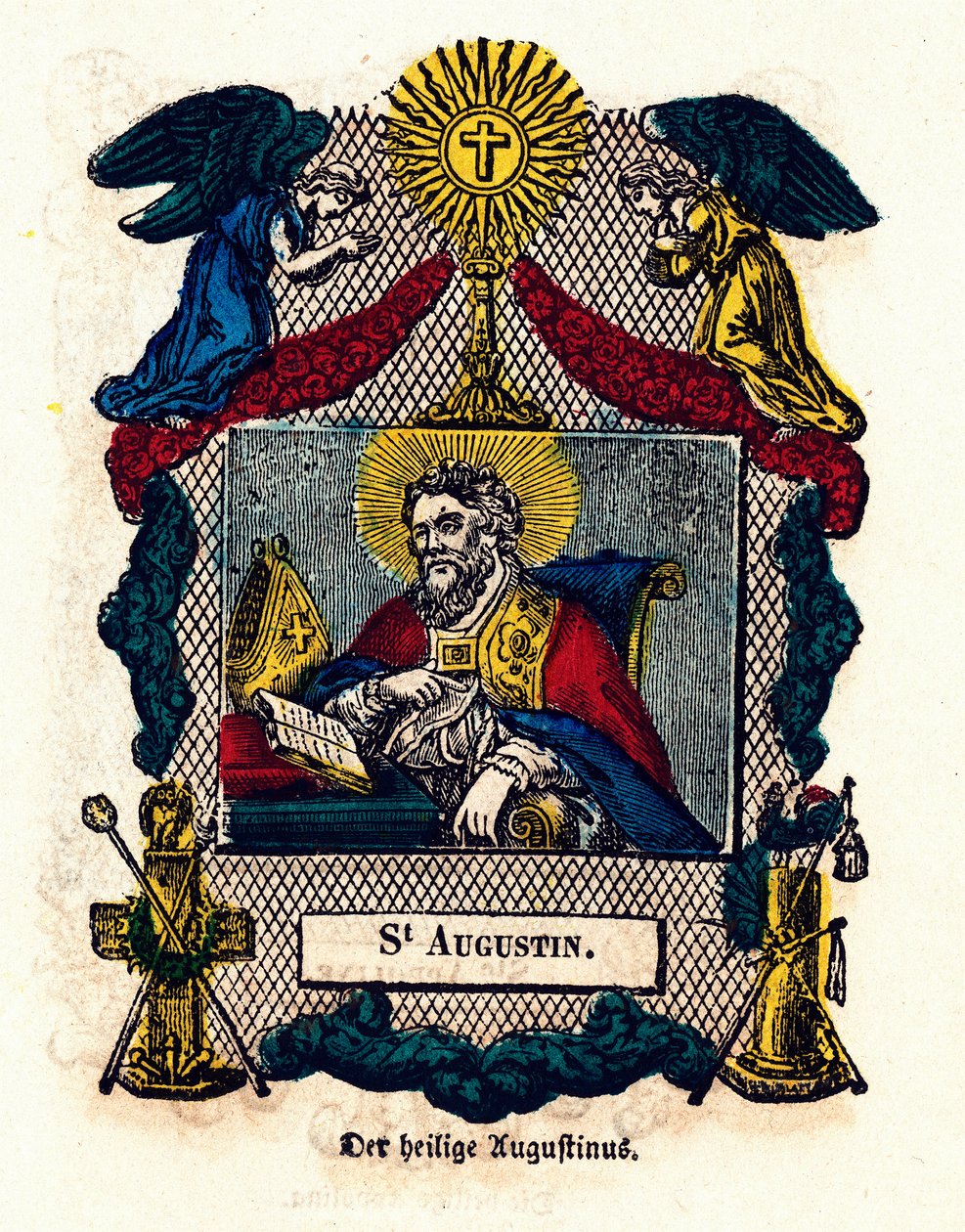 Hurskas kuva: Pyhä Augustinus (Augustine of Hippo (354 - 430), eveque ja kirkon tohtori, Pyhän Augustinuksen säännön ja tunnustukset kirjoittaja). Kaiverrus 1800-luvun yksityiskokoelmasta tekijältä Anonymous Anonymous