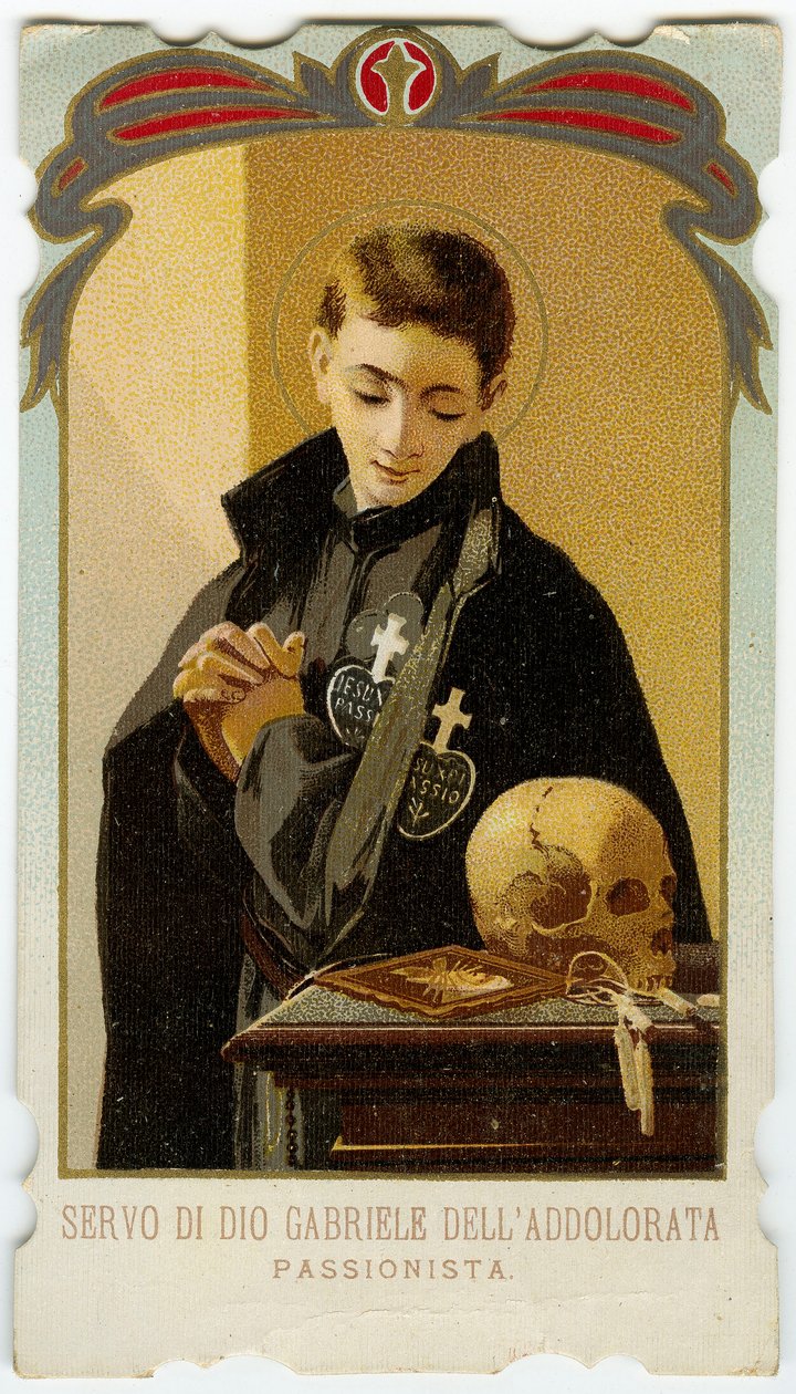 Hurskas kuva: Pyhä Gabriel of Our Lady of Sorrows, italialainen passionistinen pappioppilas (kromolitografia) tekijältä Anonymous Anonymous