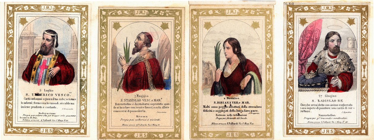 Hurskas kuva: "" St. Ulrich Augsburg, St. Stanislaus, St. Bibiana, St. Ladislas I Unkari"" Yksityiskokoelmakortti tekijältä Anonymous Anonymous