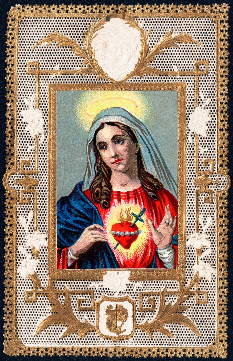 Hurskas kuva: "" Kivun neitsyt""" Mater dolorosa. Dentelee kortti. Kromolitografia 1900-luvun alun Yksityinen kokoelma tekijältä Anonymous Anonymous
