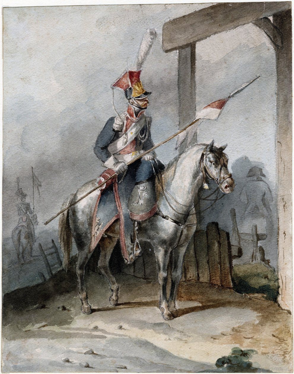 Ranskan keisarillisen kaartin puolalainen chevauleger - Anonymous - n. 1808 - Vesiväri paperille - 20,6x16,2 - Yksityiskokoelma tekijältä Anonymous Anonymous