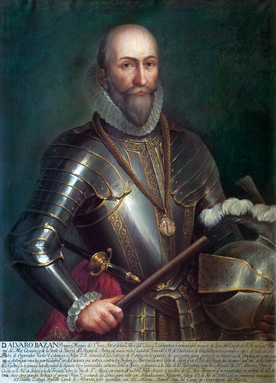 Alvaro de Bazan y Guzmanin muotokuva, Santa Cruzin ensimmäinen markiisi (1526-1588), espanjalainen amiraali ja navigaattori. Anonyymi maalaus, öljy kankaalle. tekijältä Anonymous Anonymous