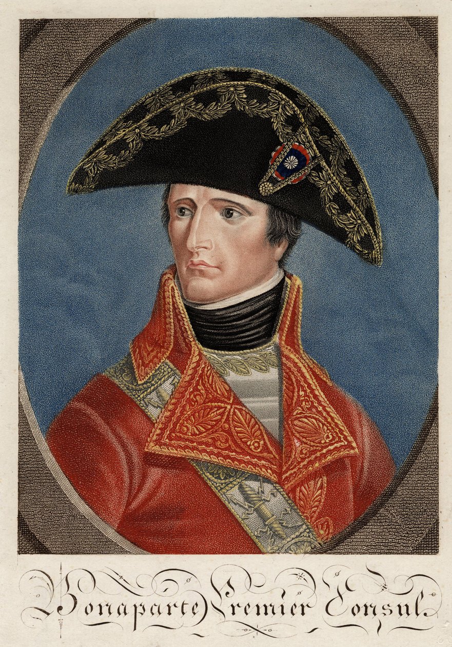 ""Pääkonsulin muotokuva Napoleon Bonaparte (1769-1821)" - Napoleon Bonaparte Ranskan ensimmäisenä konsulina - Nimetön - 1801 - Etsaus, akvarelli - 27x19,4 - Yksityiskokoelma tekijältä Anonymous Anonymous