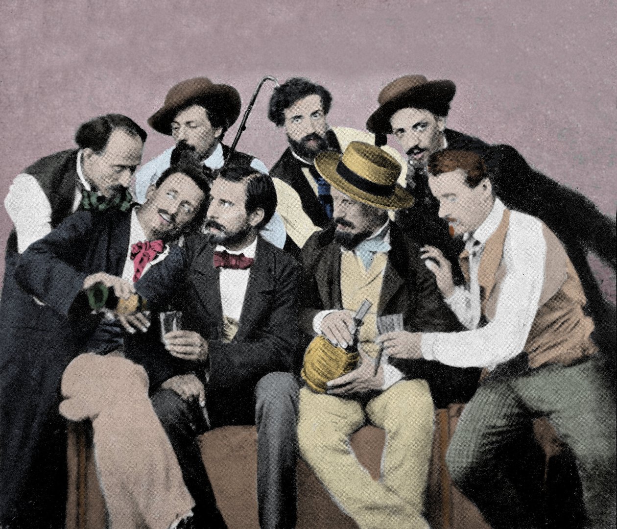 Taiteilijoiden muotokuvaryhmä (Macchiaioli) Firenzessä: joukossa ylhäältä vasemmalta oikealle Gaetano Bianchi, Cristiano Banti, Vito d