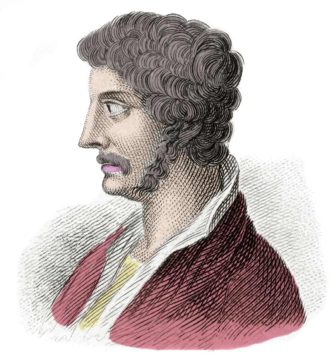Muotokuva Alkibiadesta (Alkibiads Kleiniou Scambonides) (450-404 eKr.), valtiomies ja Ateenan kenraali. Kaiverrus 1800-luvulta. Milanolainen tekijältä Anonymous Anonymous