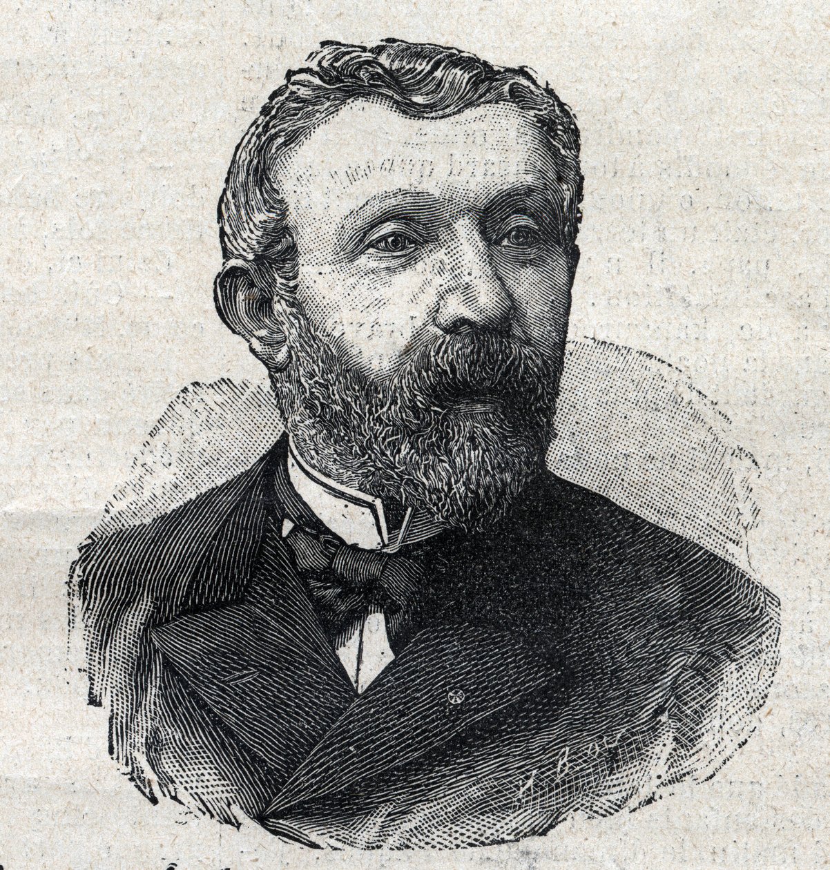 Muotokuva Alfred Mezieresistä (1826-1915), ranskalainen kirjallisuushistorioitsija, toimittaja ja poliitikko. Kaiverrus "Le Petit Parisien" tekijältä Anonymous Anonymous