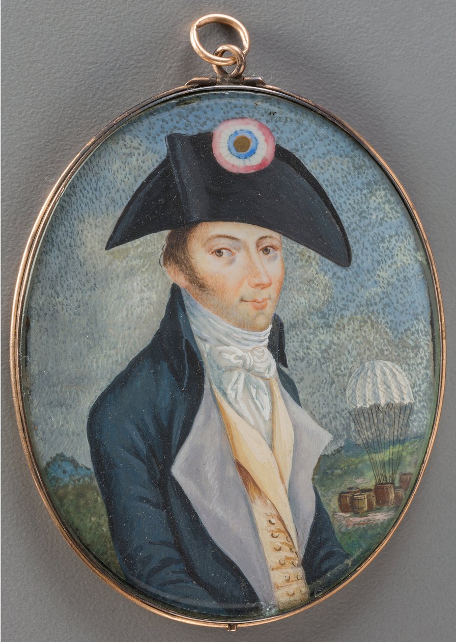Anonyymin Andre Jacques Garnerinin (1769-1823) muotokuva. Vesiväri, guassi sarvessa, 1700-luvun loppu. Yksityiskokoelma tekijältä Anonymous Anonymous