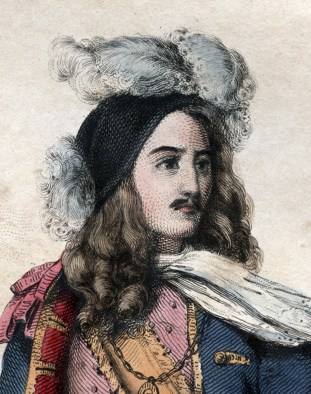 Anne Hilarion de Costentinin (Cotentin), Tourvillen kreivin (1642-1701) (amiraali Tourville), ranskalaisen laivaston komentajan muotokuva. kuvitus Edmond Mennechetin "" Ranskan Plutarchista" -kirjasta tekijältä Anonymous Anonymous