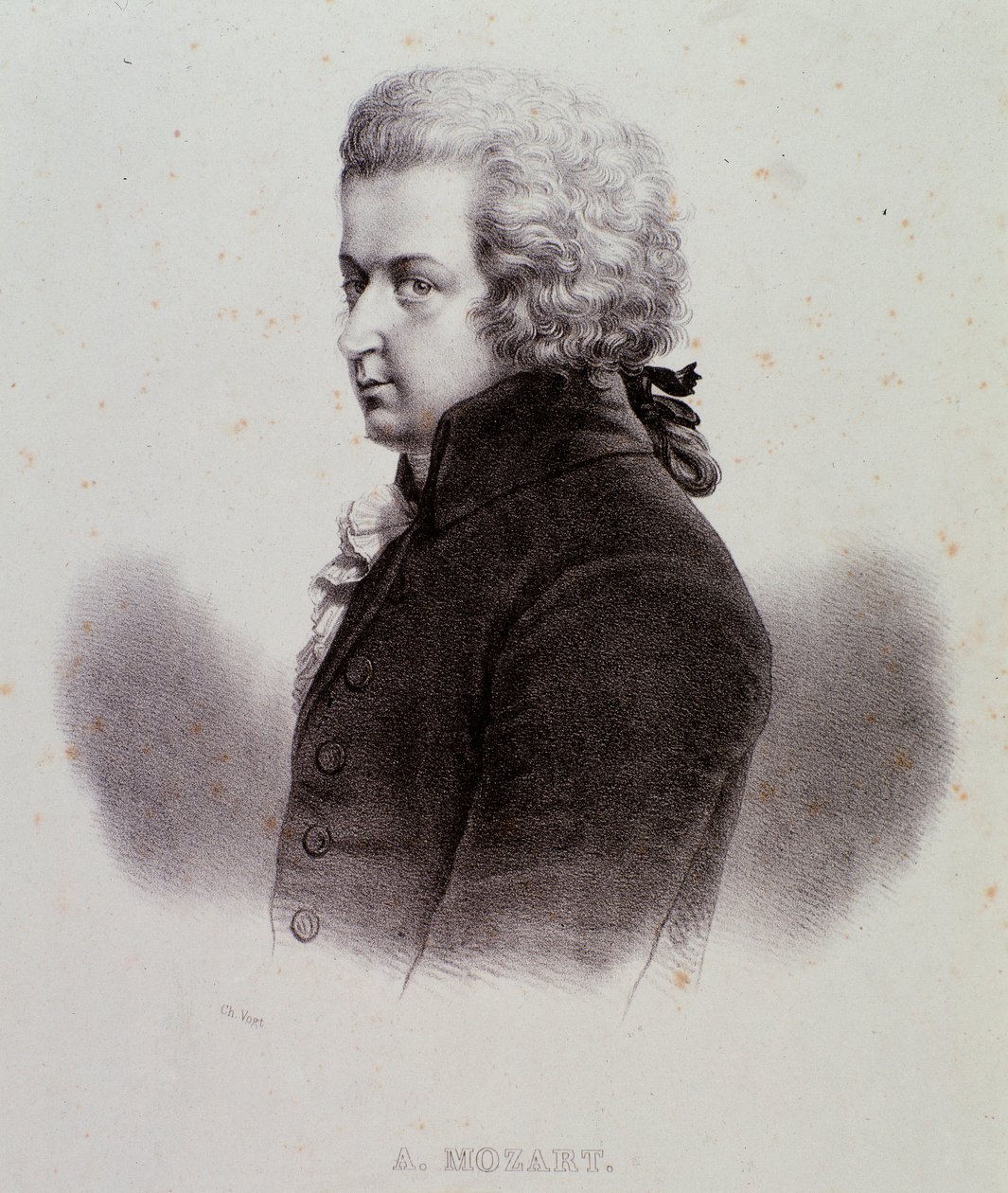 Itävaltalaisen säveltäjän Wolfgang Amadeus Mozartin (1756-1791) muotokuva Kaiverrus. 1800-luvulla. Milanolainen yksityinen kokoelma tekijältä Anonymous Anonymous