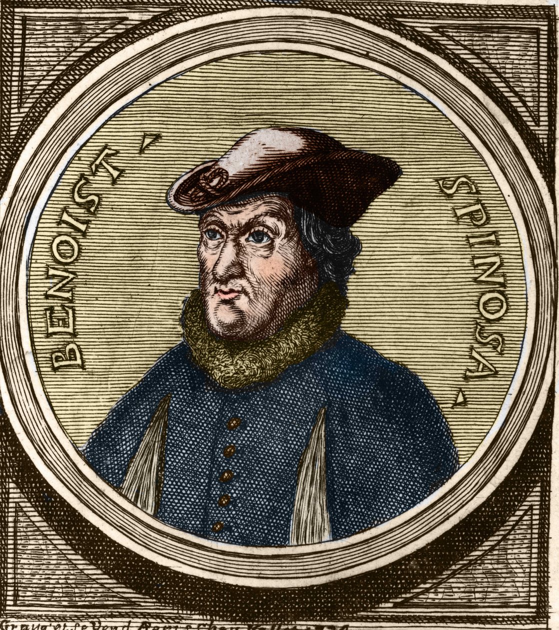 Muotokuva Baruch Spinozasta (1632-1677), hollantilaisesta filosofista, joka tunnetaan myös nimellä Bento de Espinosa tai Benedictus de Spinoza tai Benoit de Spinoza. Kaiverrus 1600-luvulta tekijältä Anonymous Anonymous