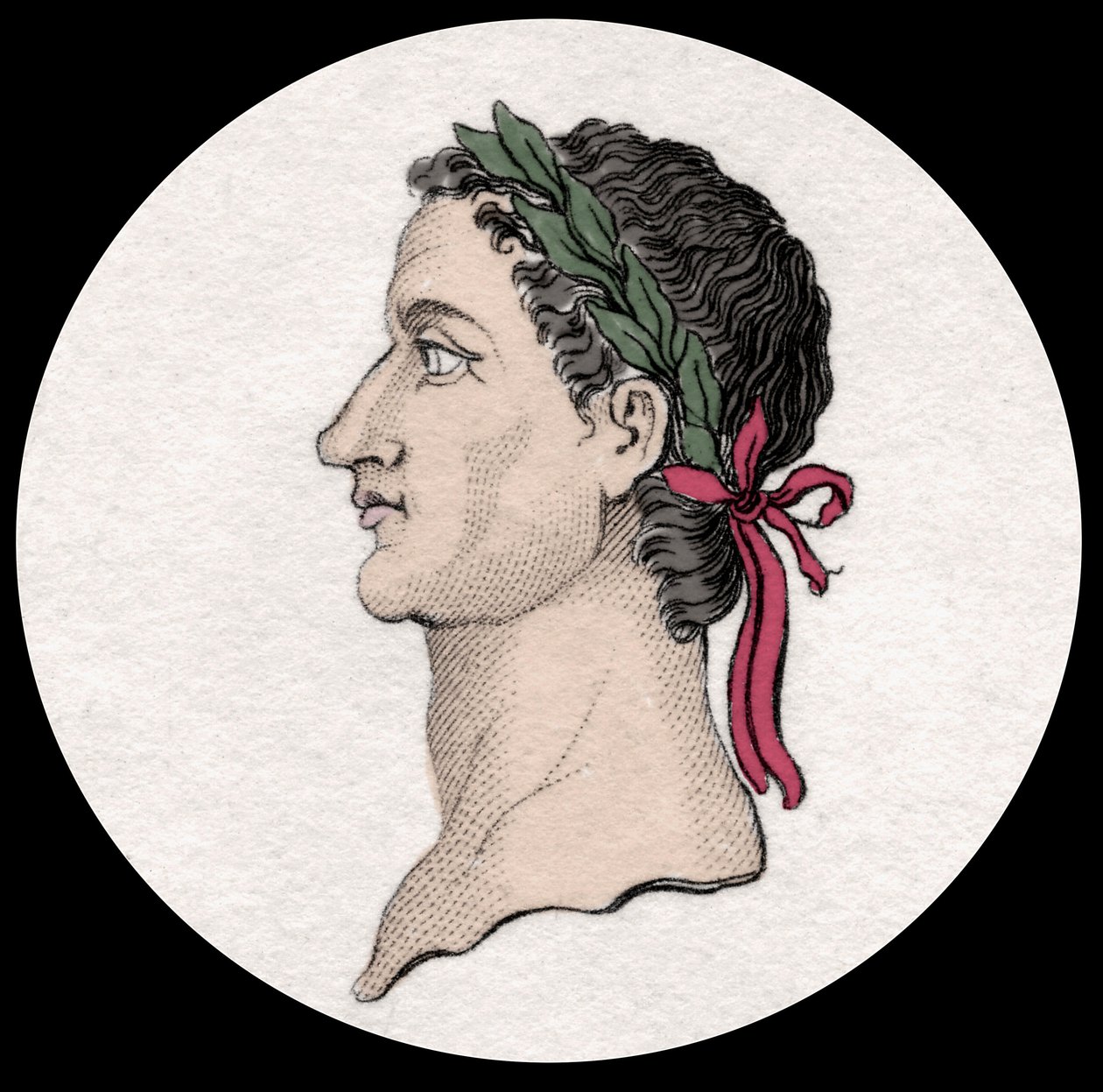 Muotokuva Caius Caesar Germanicuksesta, joka tunnetaan nimellä Caligula (12-41), Rooman keisari. Kaiverrus 1800-luvulta. Milanolainen tekijältä Anonymous Anonymous