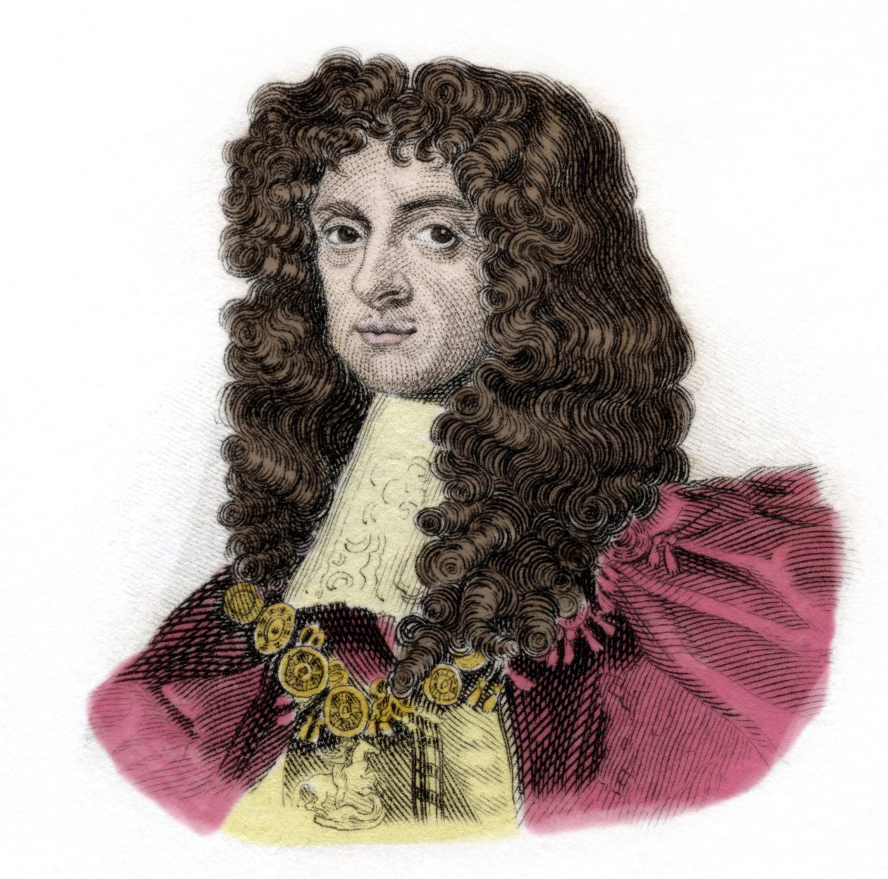 Kaarle II:n (1630-1685) muotokuva Englannin kuninkaan Kaiverrus 1800-luvulta. Milanolainen tekijältä Anonymous Anonymous