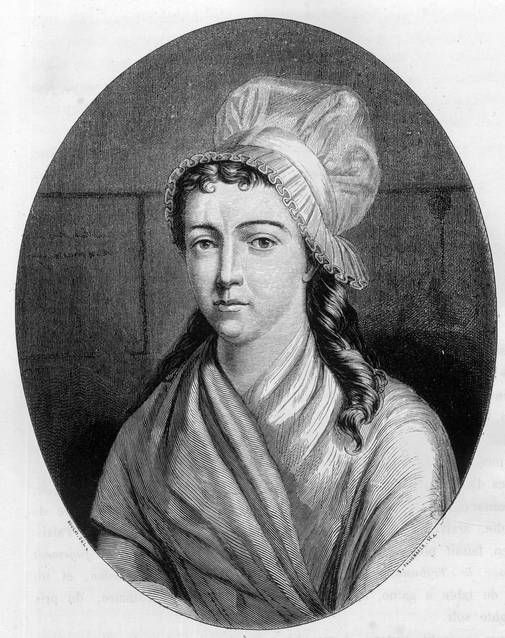 Charlotte Cordayn muotokuva (1768 - 1793) - Kaiverrus vuodelta 1863 Dupray de La Maherien teokseen "Le Livre Rouge - Histoire De L