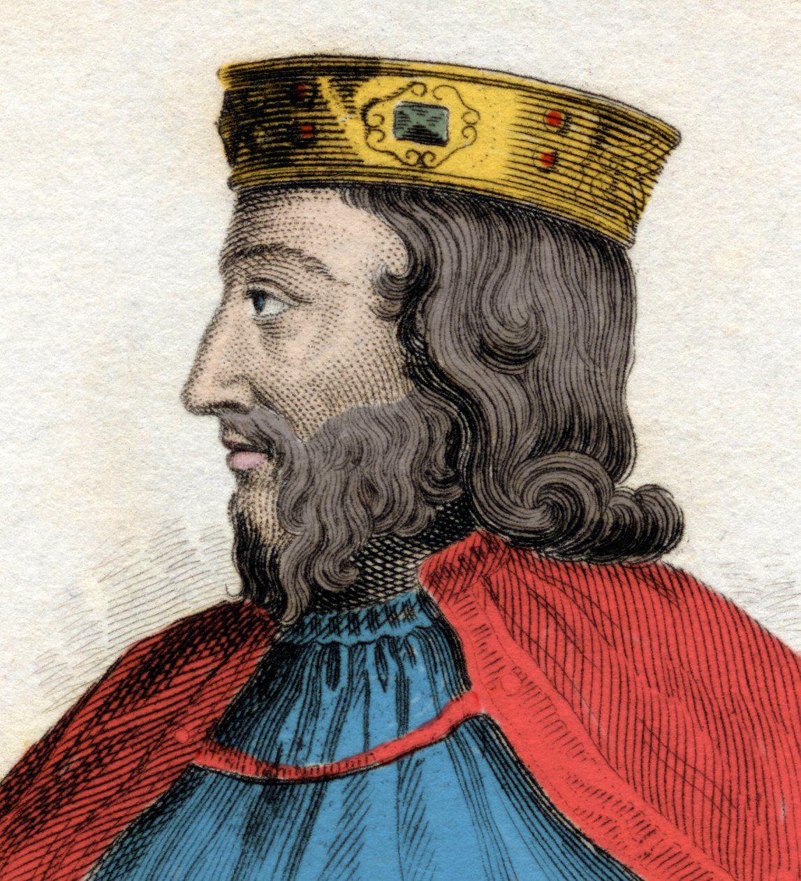 Frankkien kuninkaan Clovis I:n (466-511) muotokuva. Kaiverrus 1800-luvulta. Milanolainen tekijältä Anonymous Anonymous