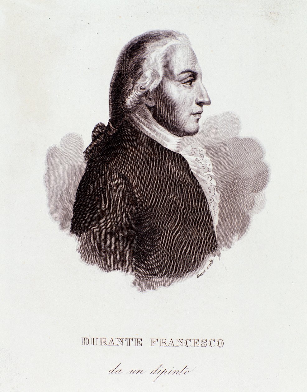 Italialaisen säveltäjän Francesco Duranten (1684-1755) muotokuva maalauksen jälkeen. 1800-luvulla. Milanolainen yksityinen kokoelma tekijältä Anonymous Anonymous