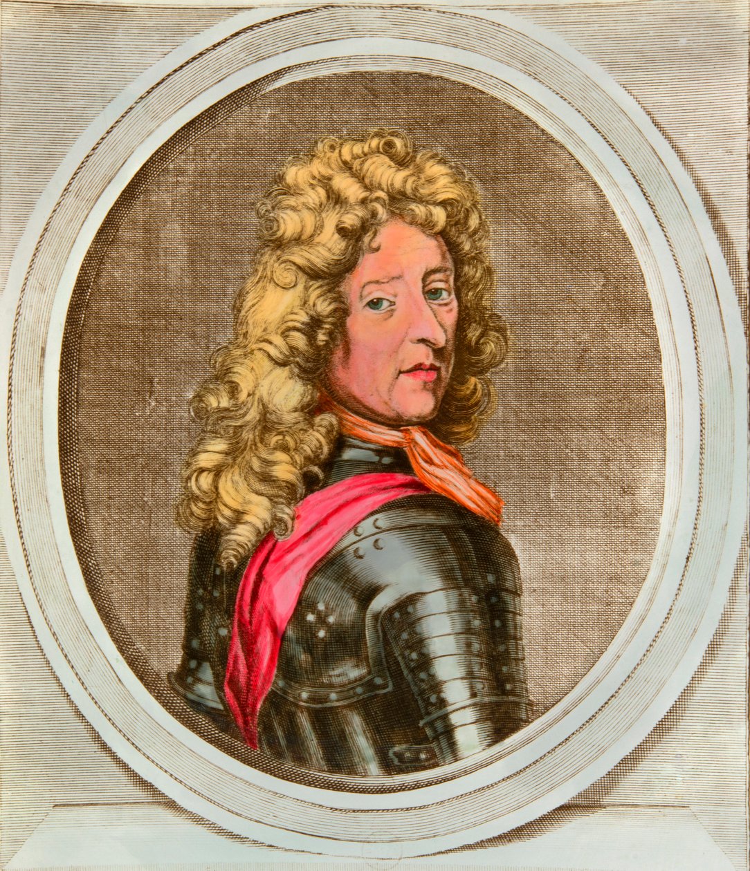Muotokuva Frederic Armandista Schombergista, joka tunnetaan Schombergin (Schonbergin) marekaalina (1615-1690), armeijan päällikkö, joka asetti vuonna 1688 Hollannin prinssin ja pääministerin William of Orangen (1650-1702) kunniakkaan vallankumouksen aikana tekijältä Anonymous Anonymous