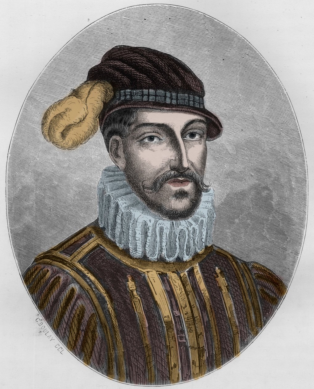 Montgommeryn kreivin Gabriel de Lorgesin muotokuva (1530-1574) - Kaiverrus vuodelta 1863 Dupray de La Maherien teokseen "" Le Livre Rouge - Histoire De L