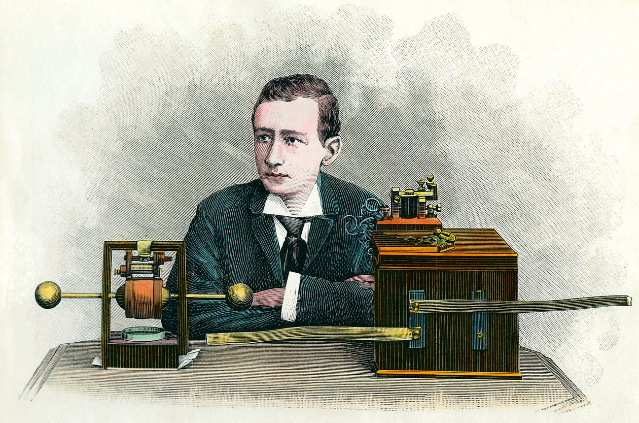 Guglielmo Marconin (1874-1937), italialaisen fyysikon, lennättimen keksijän muotokuva. Kaiverrus noin 1900 Yksityinen kokoelma tekijältä Anonymous Anonymous
