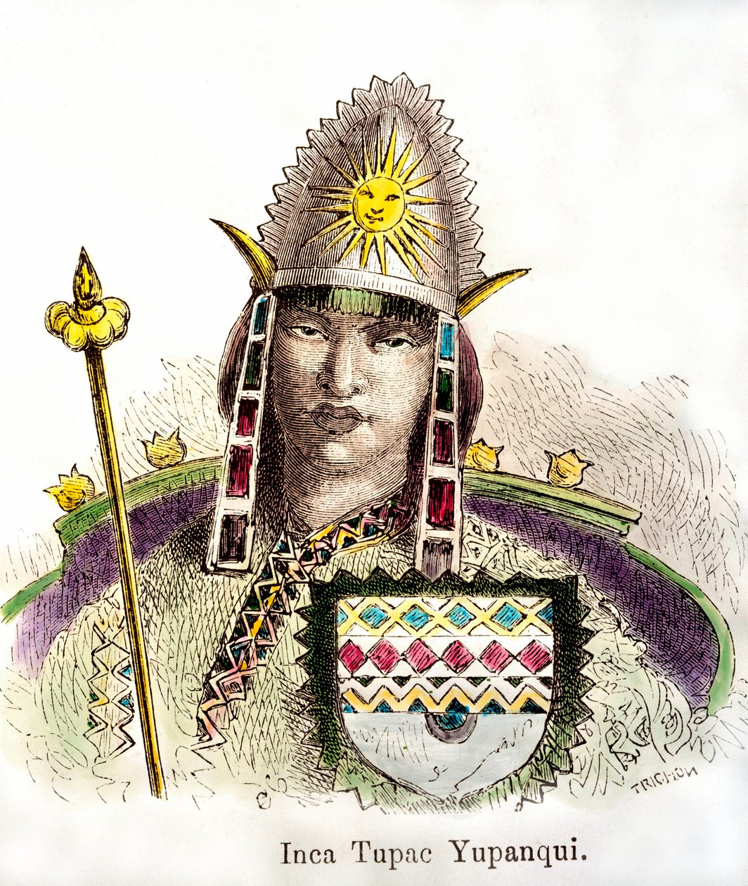 Inkakeisari Tupac Yupanquin muotokuva (hallinnut 1471-1493). 1800-luvun kaiverrus Yksityinen kokoelma tekijältä Anonymous Anonymous